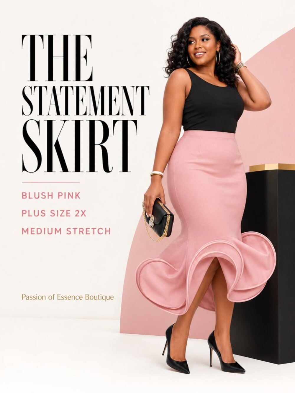 Blush Pink Ruffle Midi Skirt Fitted Bodycon